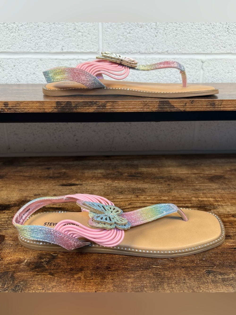 Steve Madden Sandals Butterfly Rainbow Sparkle JCaptive Thong Toe Sling Back 5 - Picture 2 of 10